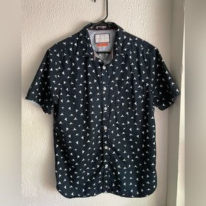 Denim & flower navy blue shirt with tiny birds